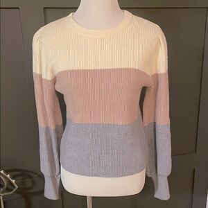 Lulu's Multicolor Crew Neck Sweater - Cream, Tan, Gray